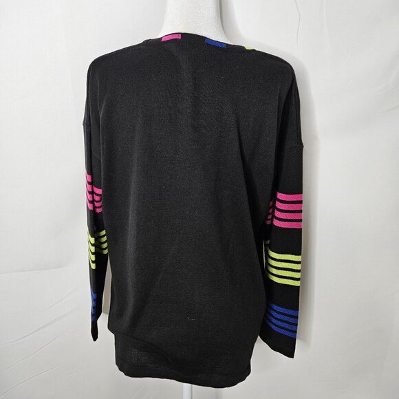 Angel Size Large Striped Long Sleeve Knit Sweater In Black Colorful Sleeves Neck - Picture 7 of 7